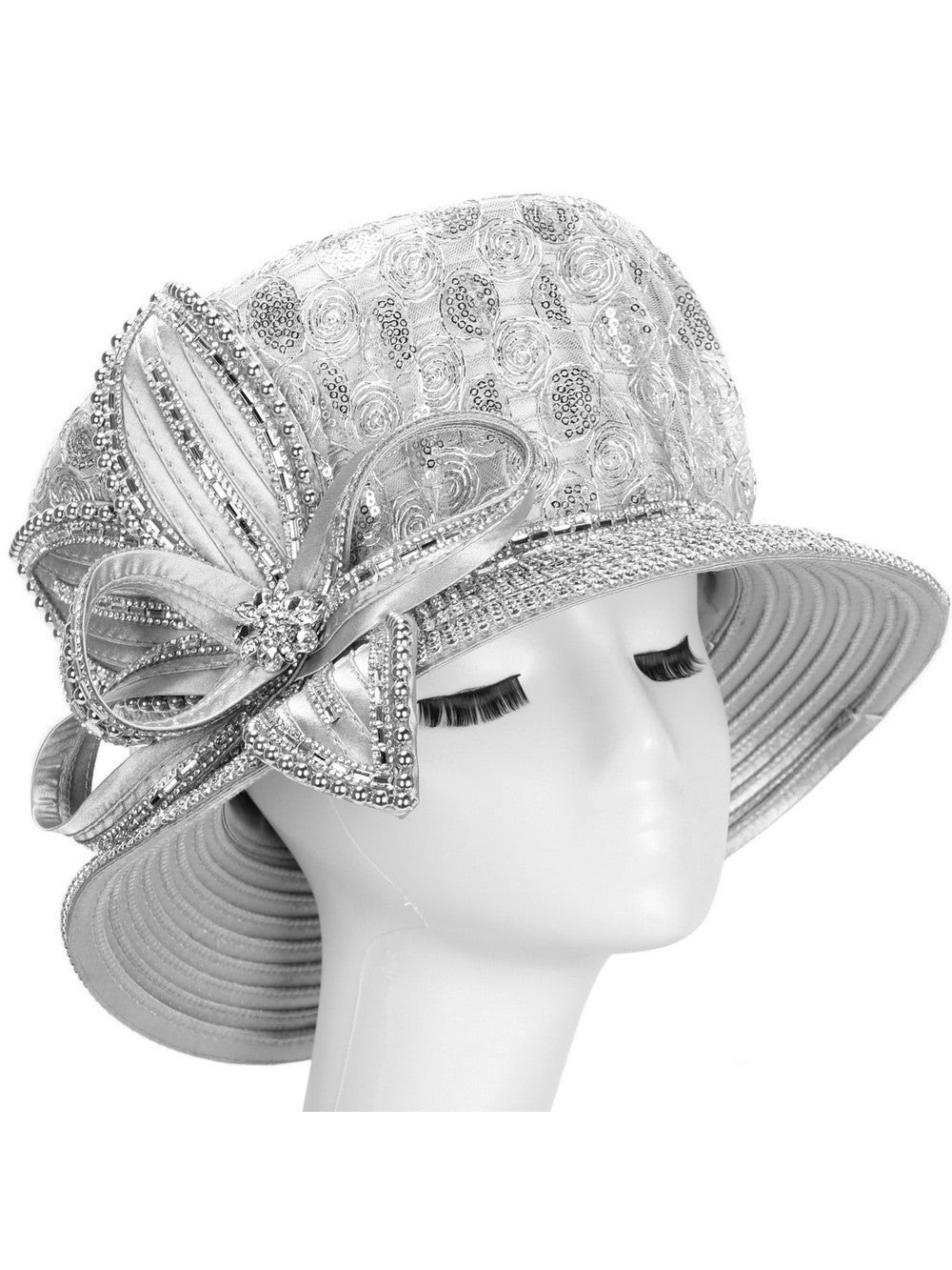 Giovanna Lace Detail Rhinestone Bow Dress Hat, Style HR22137