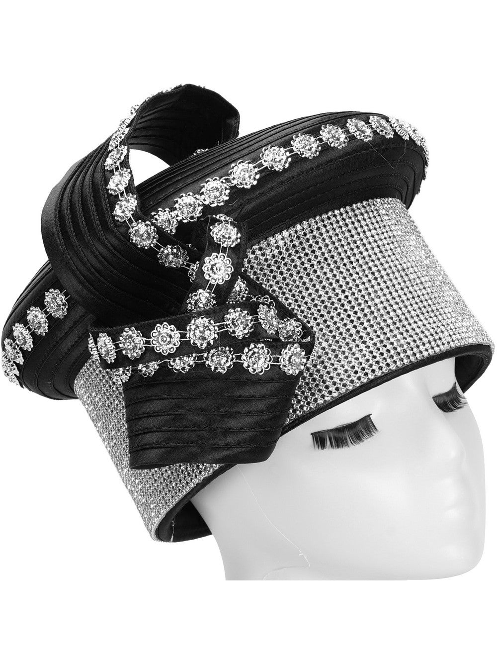 Giovanna Massive Stoned Pillbox Hat w/ Flwr Stone Strip, Style HR22141
