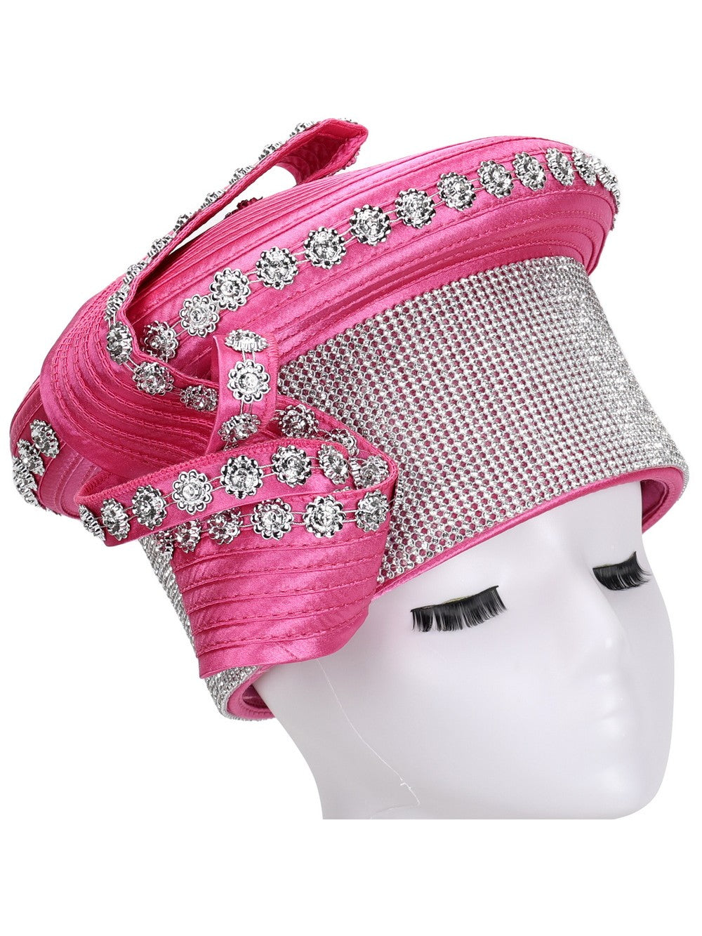 Giovanna Massive Stoned Pillbox Hat w/ Flwr Stone Strip, Style HR22141