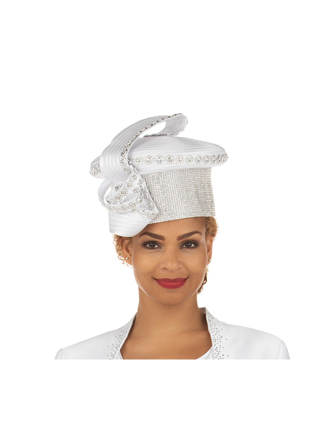 Giovanna Massive Stoned Pillbox Hat w/ Flwr Stone Strip, Style HR22141