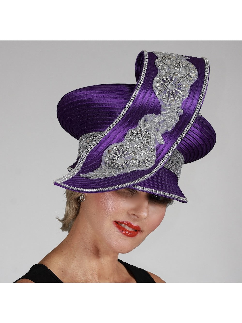 Giovanna Oversize Pillbox Hat w/ Embroidery, Beads&Stones, Style HR22148