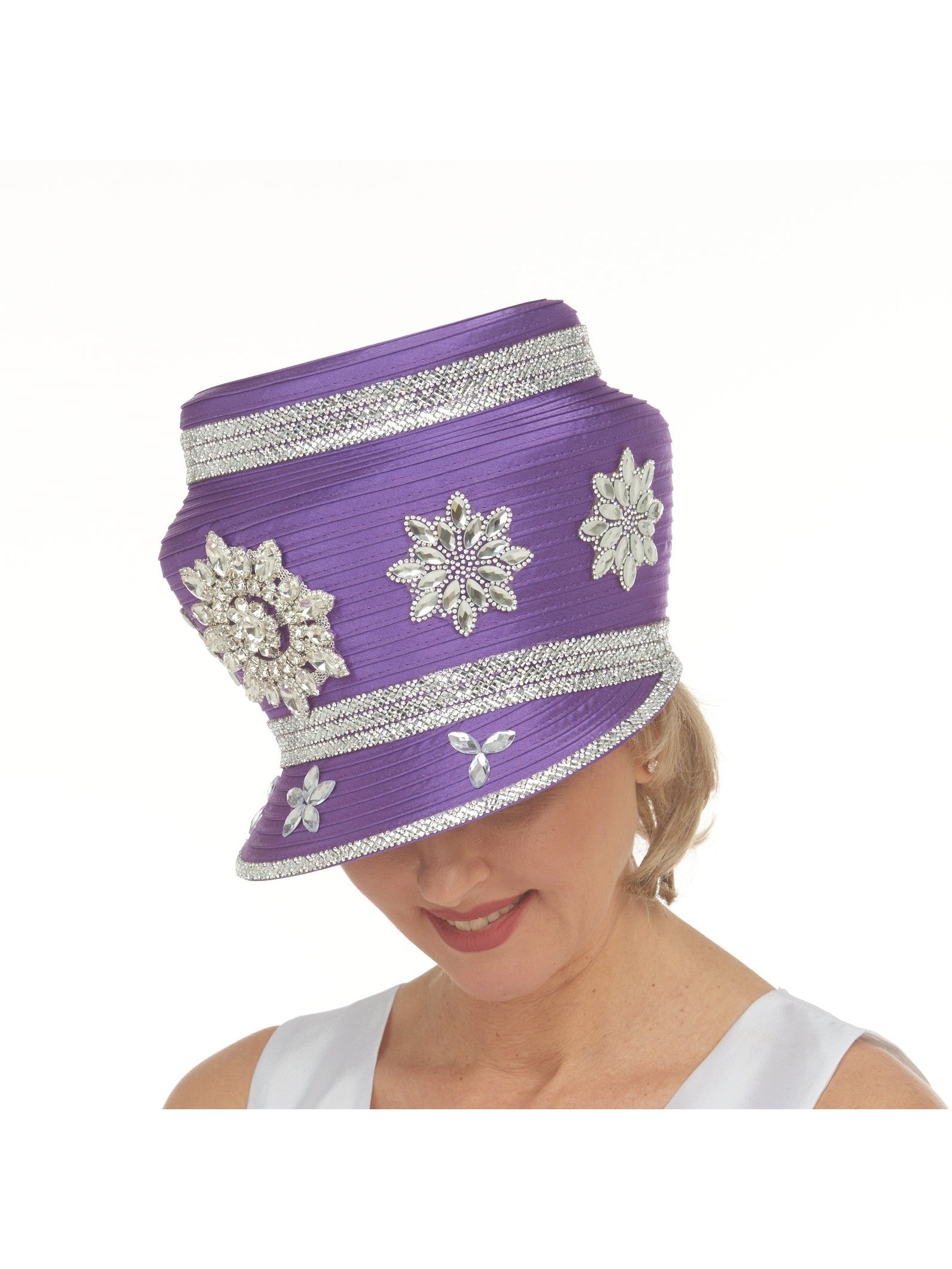 Giovanna Rhinestone Patches Embellished Round Hat, Style HR22149