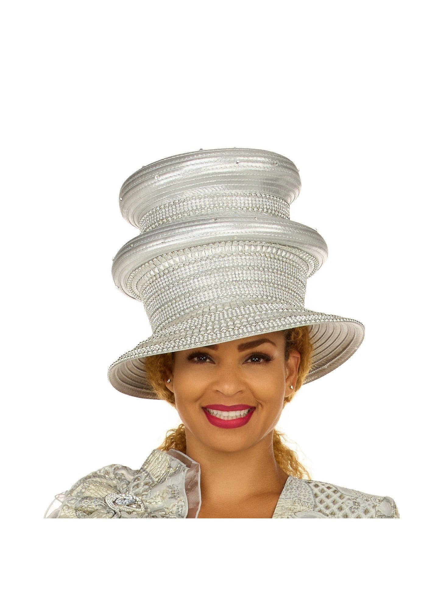 Giovanna Dazzling Triple-Tier Rhinestone Church Hat, Style HR22161