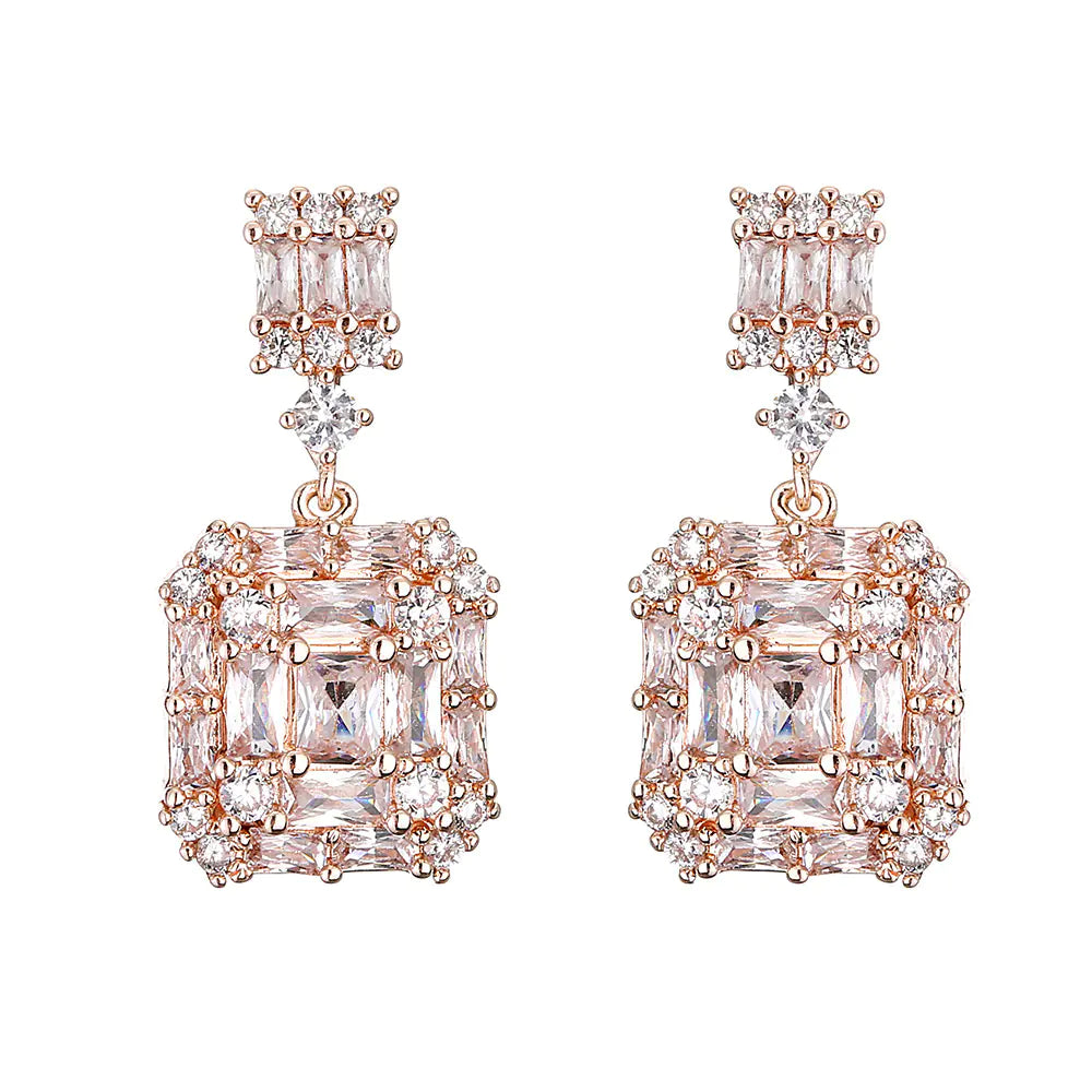 RAKOL Vintage Geometric Square Zircon Earrings for Women