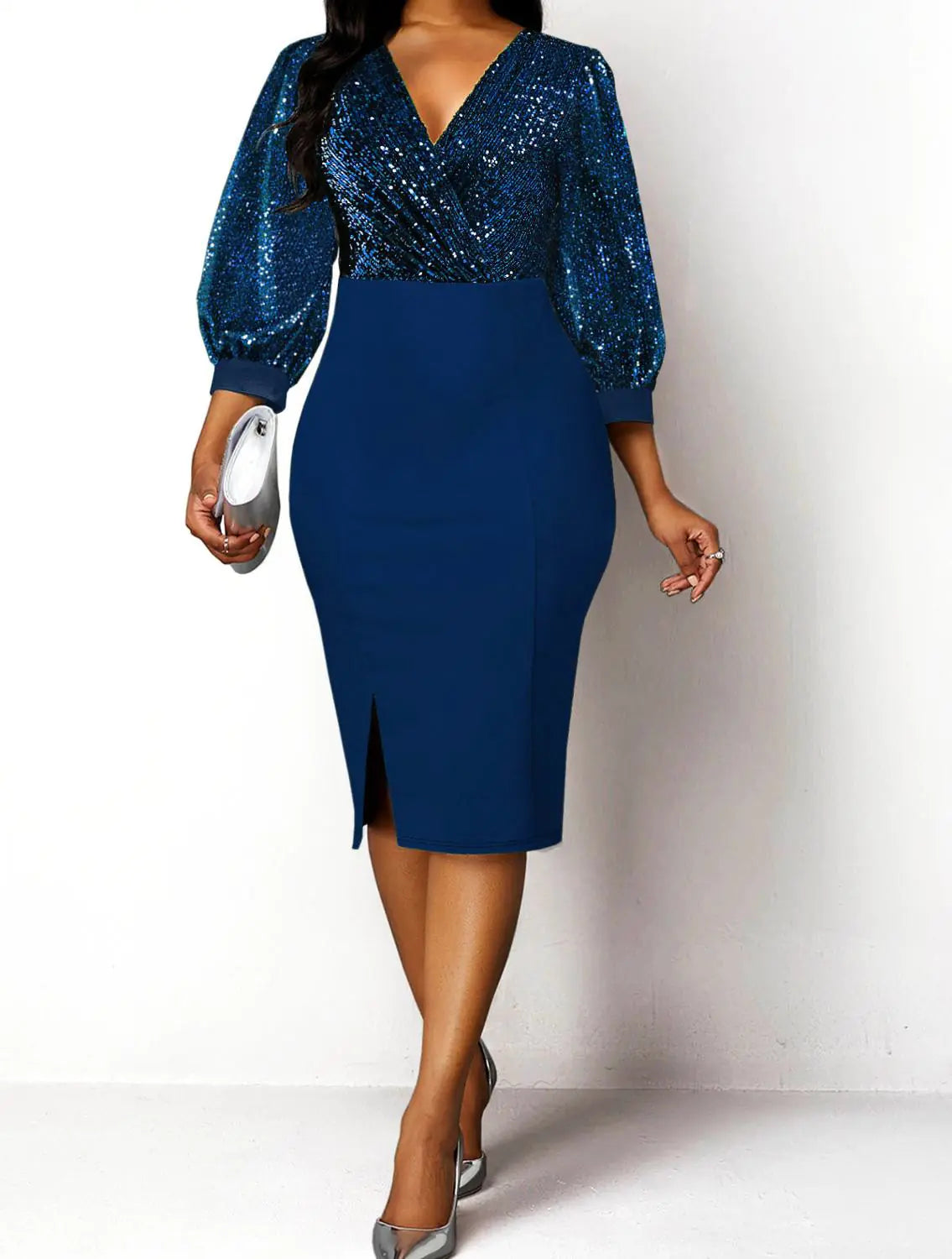Shiny High-Waisted Midi Dress and African Dashiki Outfit