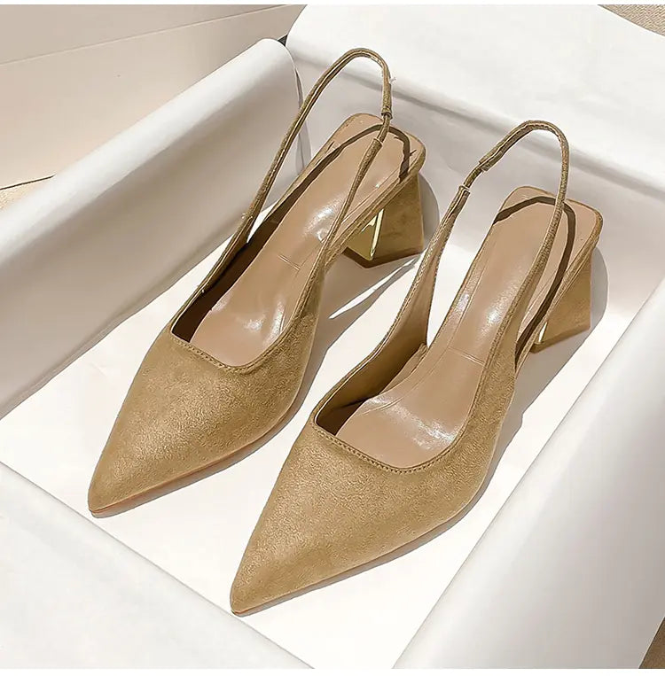 Elegant Women's Slingback Pointed Toe Block Heels
