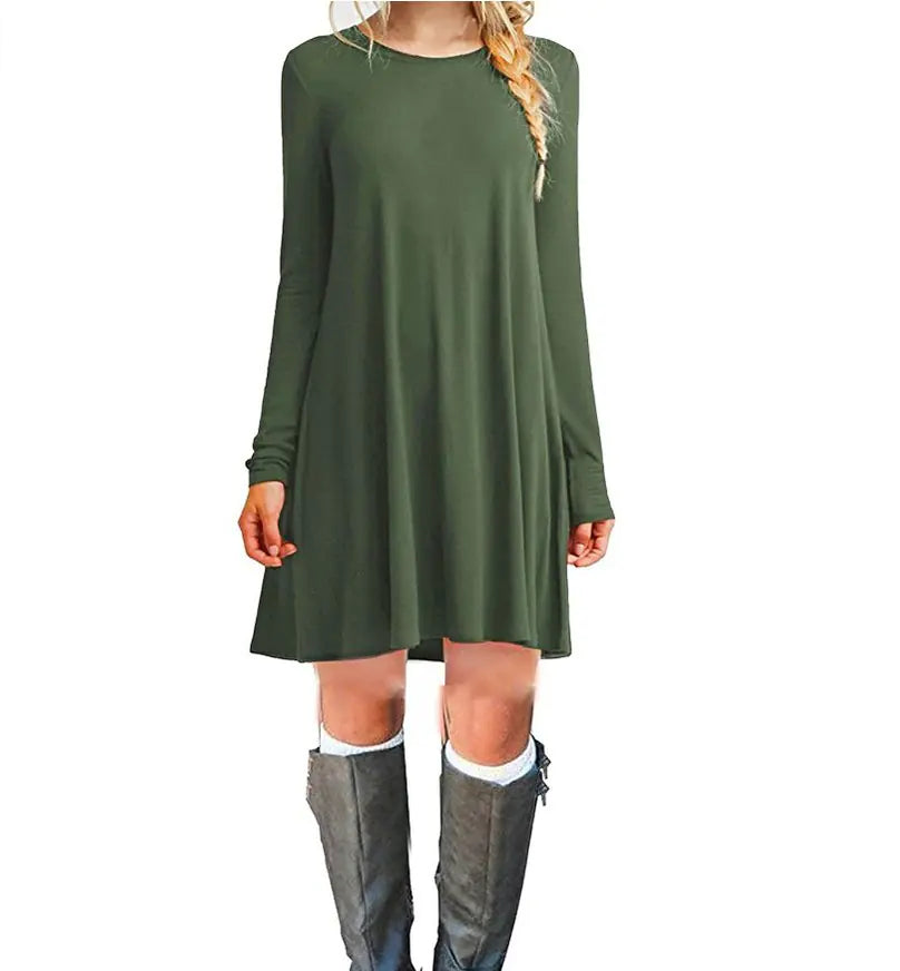 2020 Fall Winter Color Block Long Sleeve Dress (16 Colors)