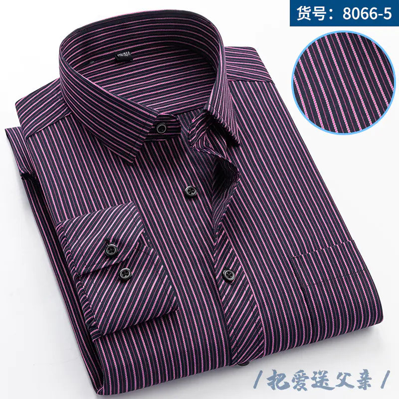 Men's Long Sleeve Business Casual Shirt - Navy Striped