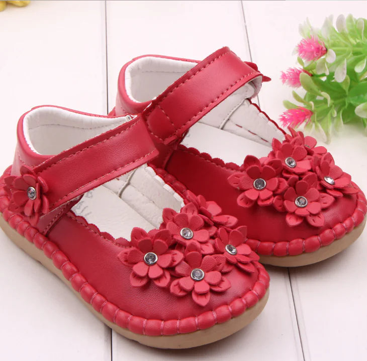 Baby Shoes with Rhinestone Flower Design