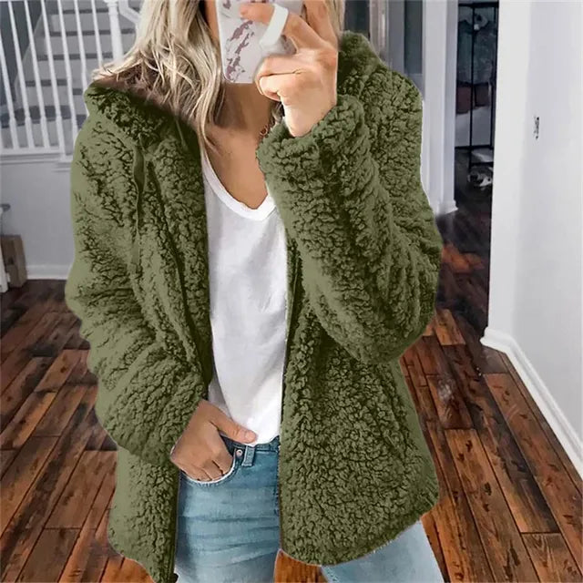 Women's Plus Size Fleece Hoodie Cardigan for Winter