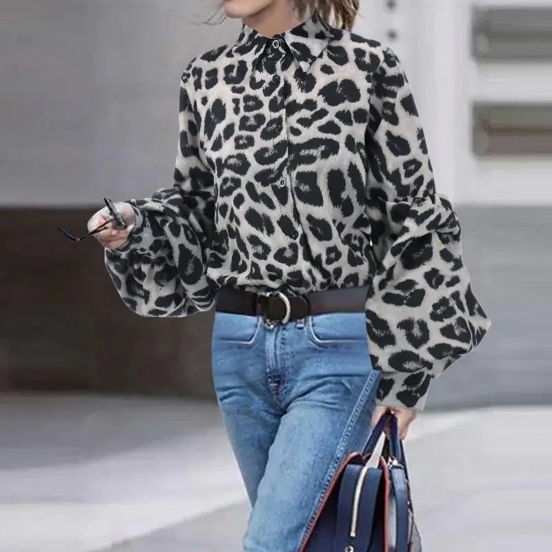 Chic Leopard Print Casual Long Sleeve Top