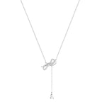 S925 Silver Bow Necklace with Diamond Accents for Women