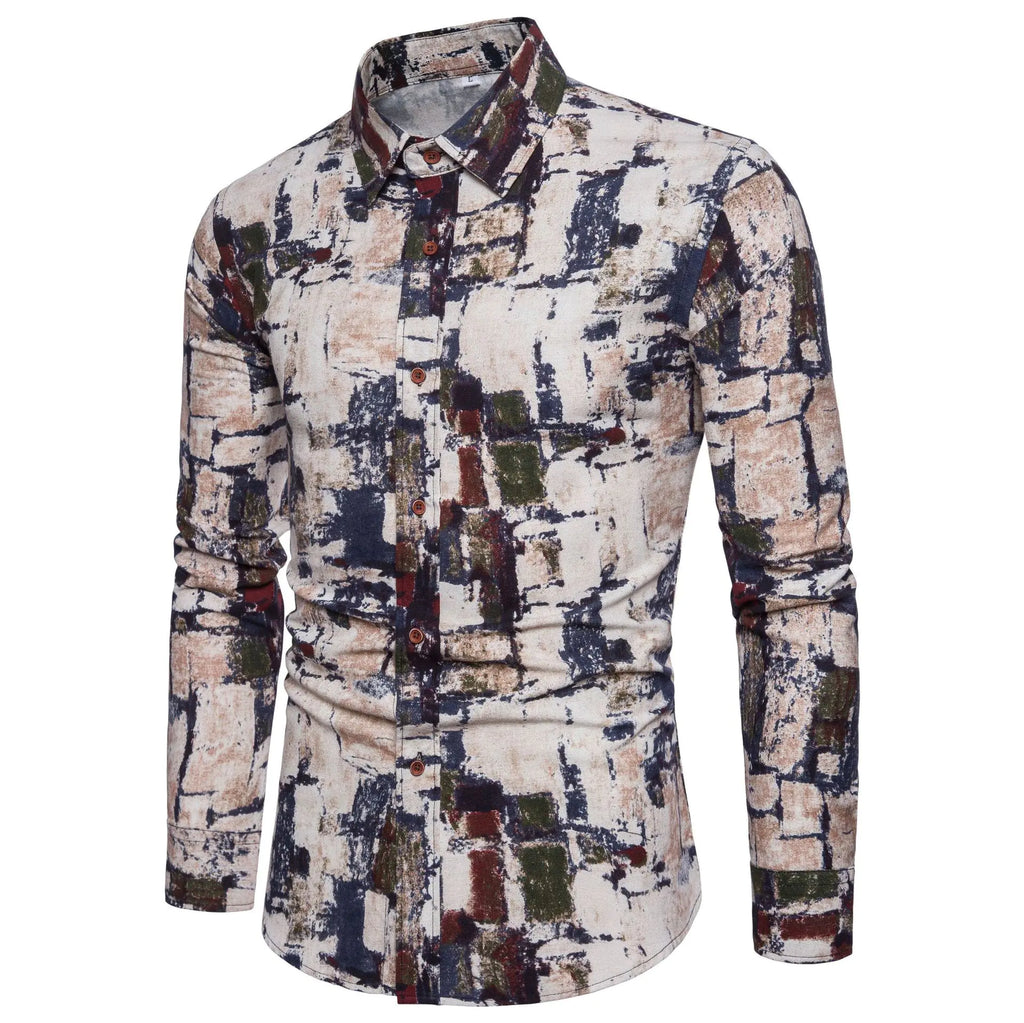 Men's Fashion Long Sleeve Floral Shirt for Fall