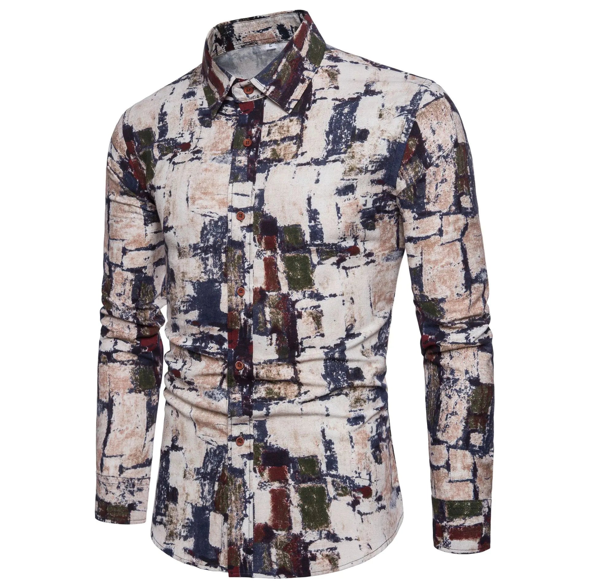 Men's Fashion Long Sleeve Floral Shirt for Fall