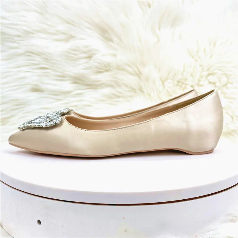 Crystal Sweetheart Satin Pointed Toe Flats for Women