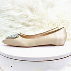 Crystal Sweetheart Satin Pointed Toe Flats for Women