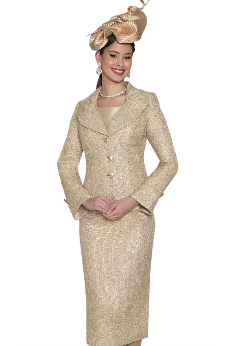 Lily & Taylor 2PC Fine Light Shimmer Tweed Skirt Suit w/Rhinestone, Style 5185