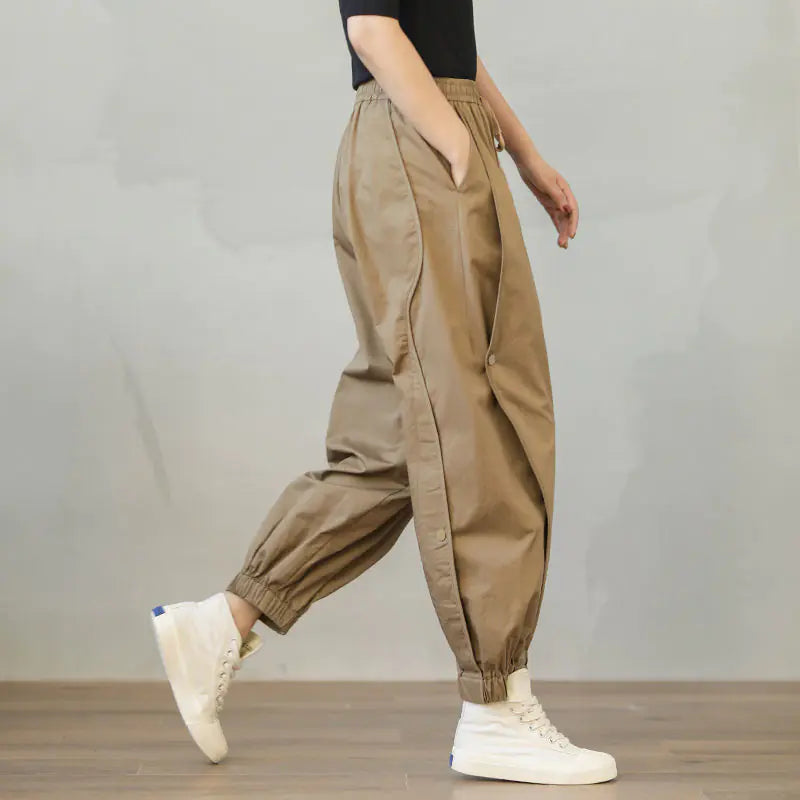 Khaki Stylish Ankle Length Pants with Pockets for Women