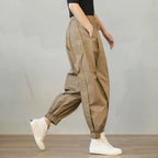 Khaki Stylish Ankle Length Pants with Pockets for Women