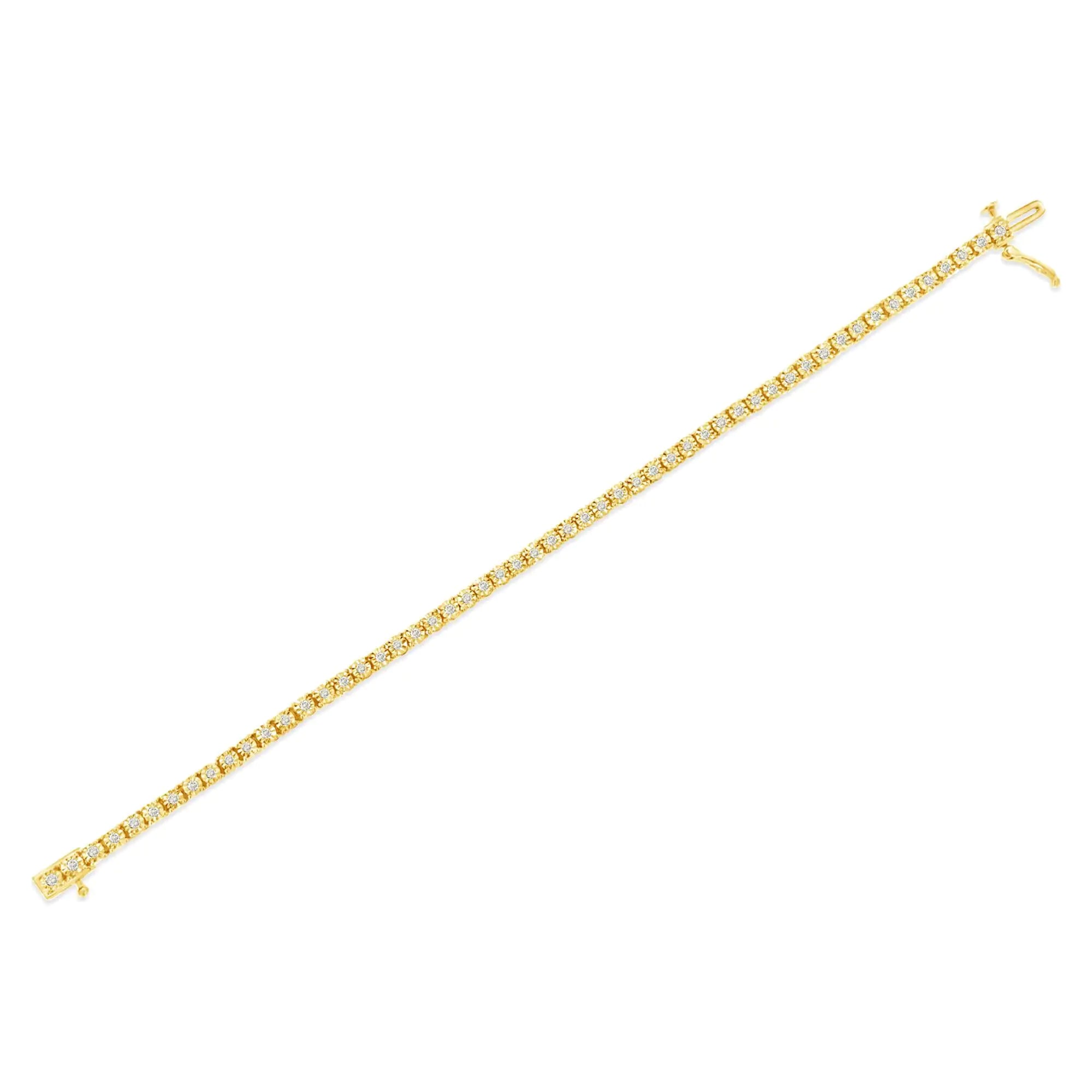 .925 Sterling Silver 1.0 Cttw Miracle-Set Diamond Round Faceted Bezel Tennis Bracelet (I-J Color, I3 Clarity)