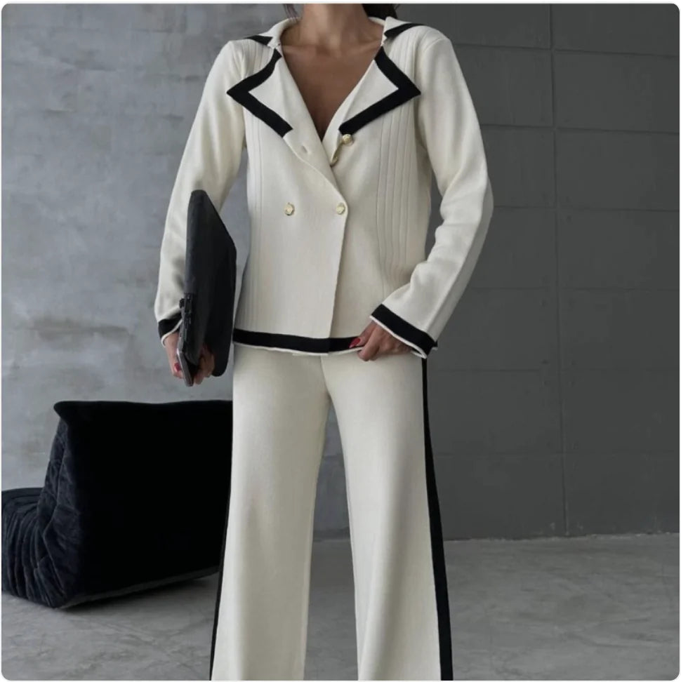 Chic Women's Knitted Wide-Leg Pants Set
