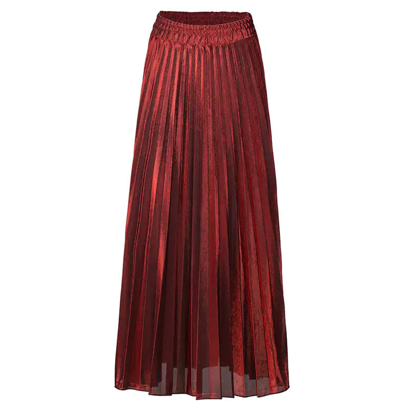 Women's Solid Color Pleated Polyester Midi Skirt