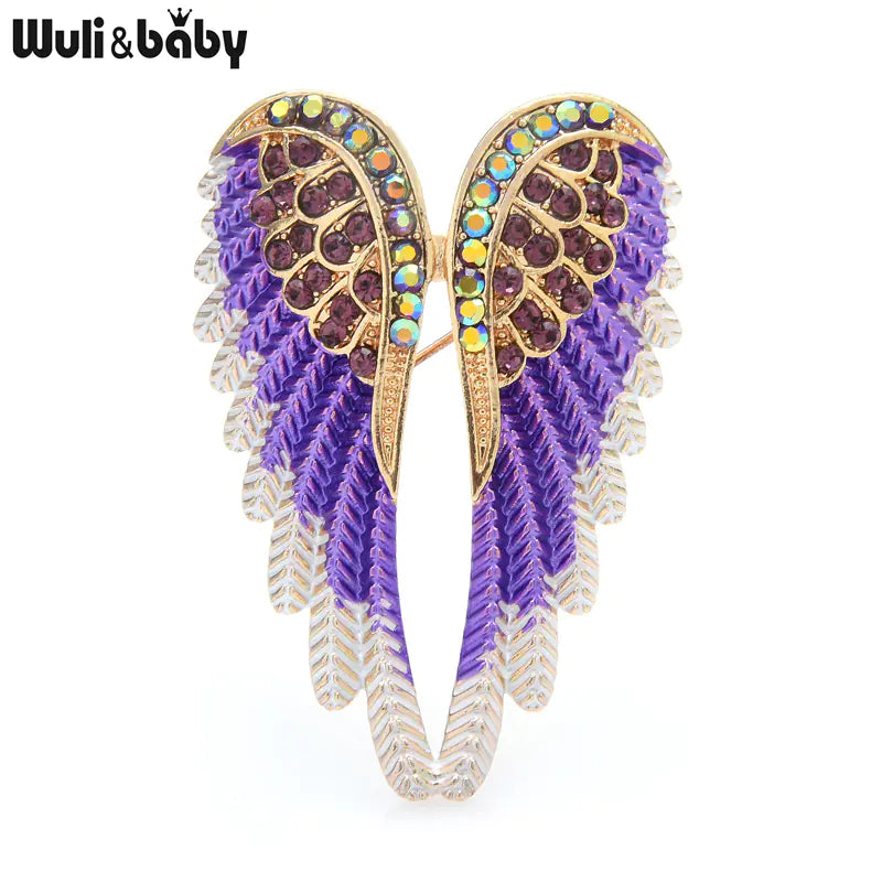 Three-Dimensional Diamond Angel Wing Brooch