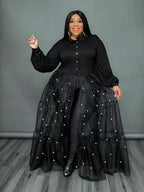 Elegant Plus Size Patchwork Mesh Maxi Dress for Women