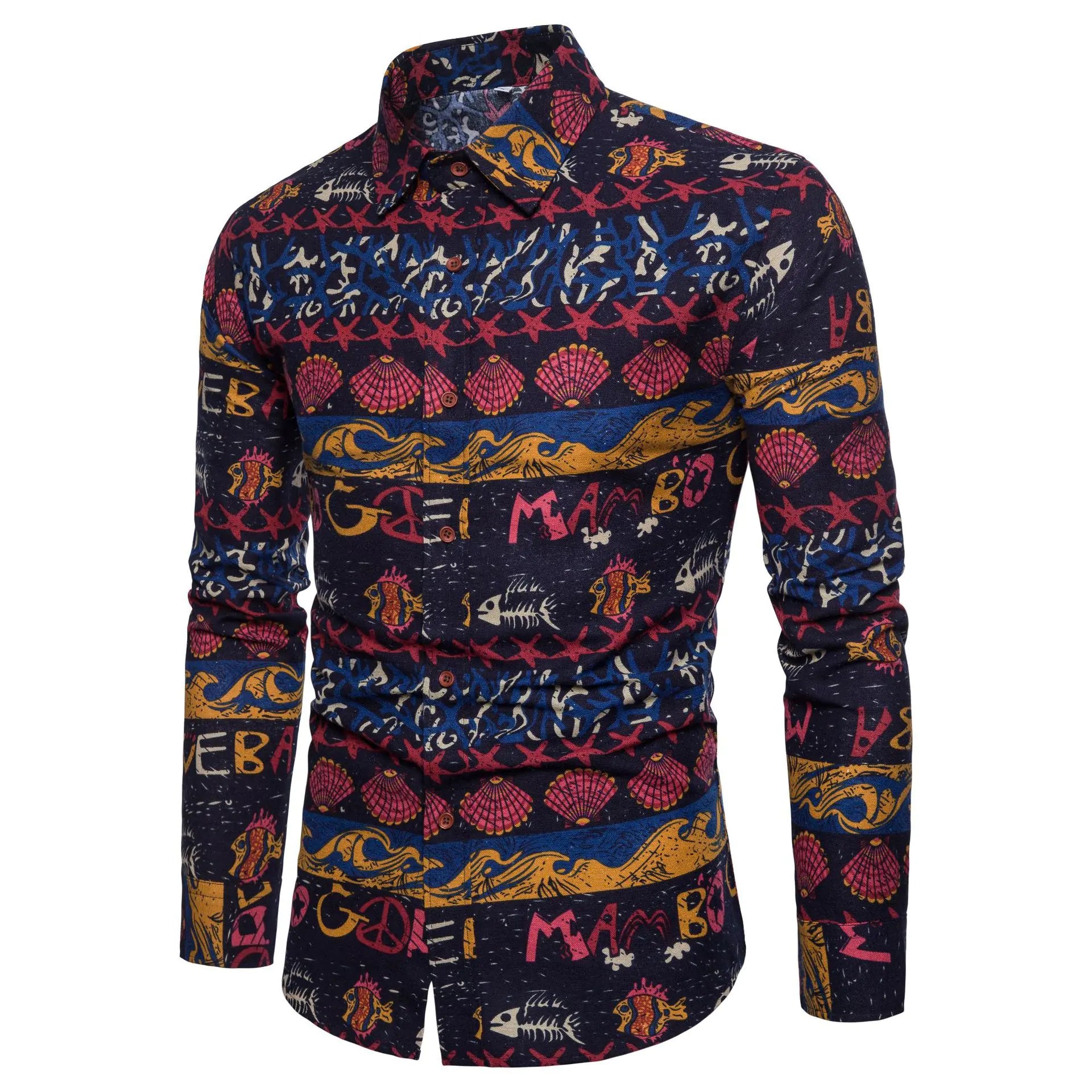 Men's Fashion Long Sleeve Floral Shirt for Fall
