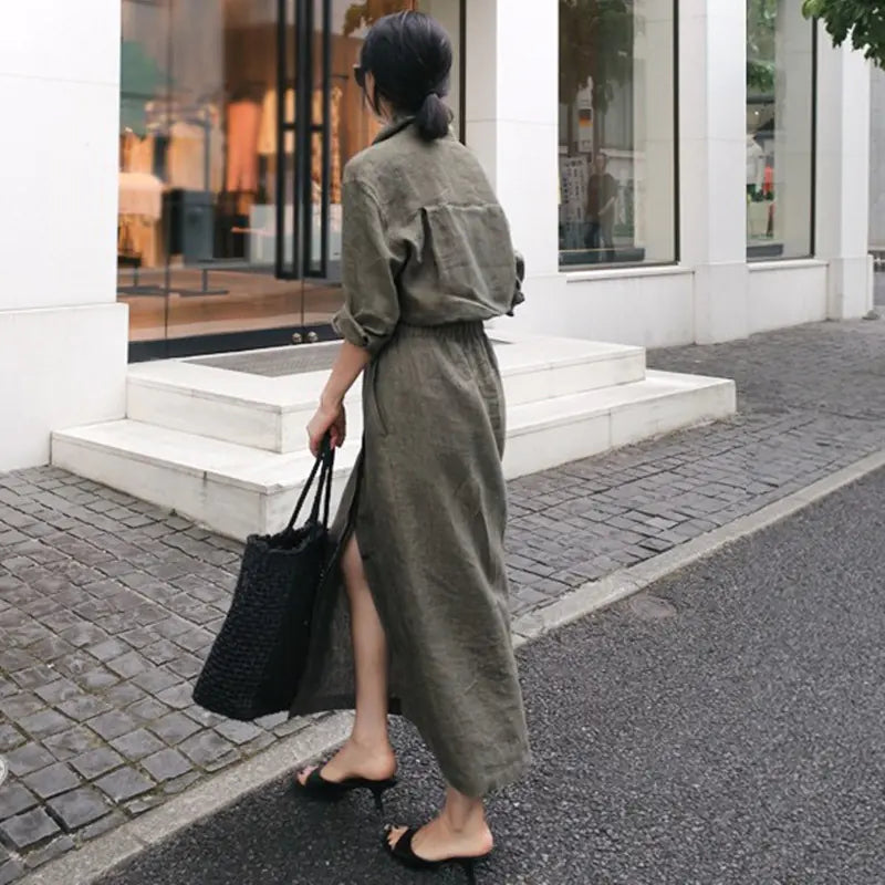 Cotton-Linen Long Sleeve Swing Dress