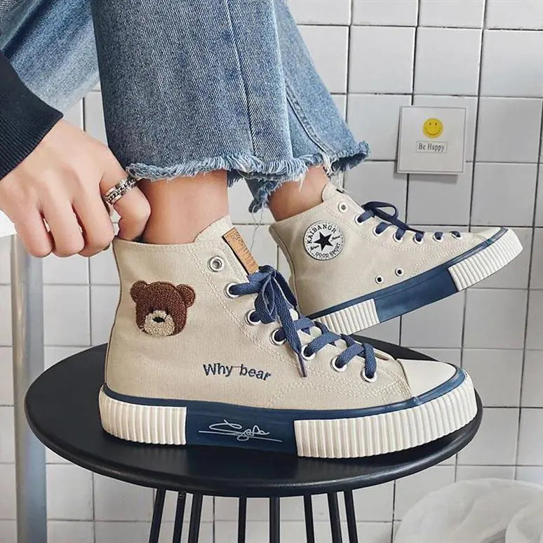 Women's High-Top Bear Pocket Canvas Sneakers