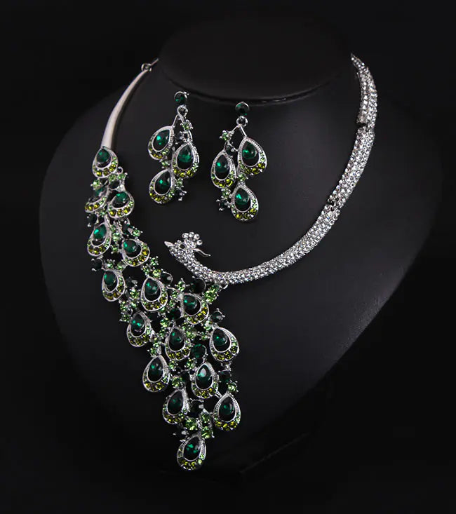Luxury Peacock Necklace and Earring Set