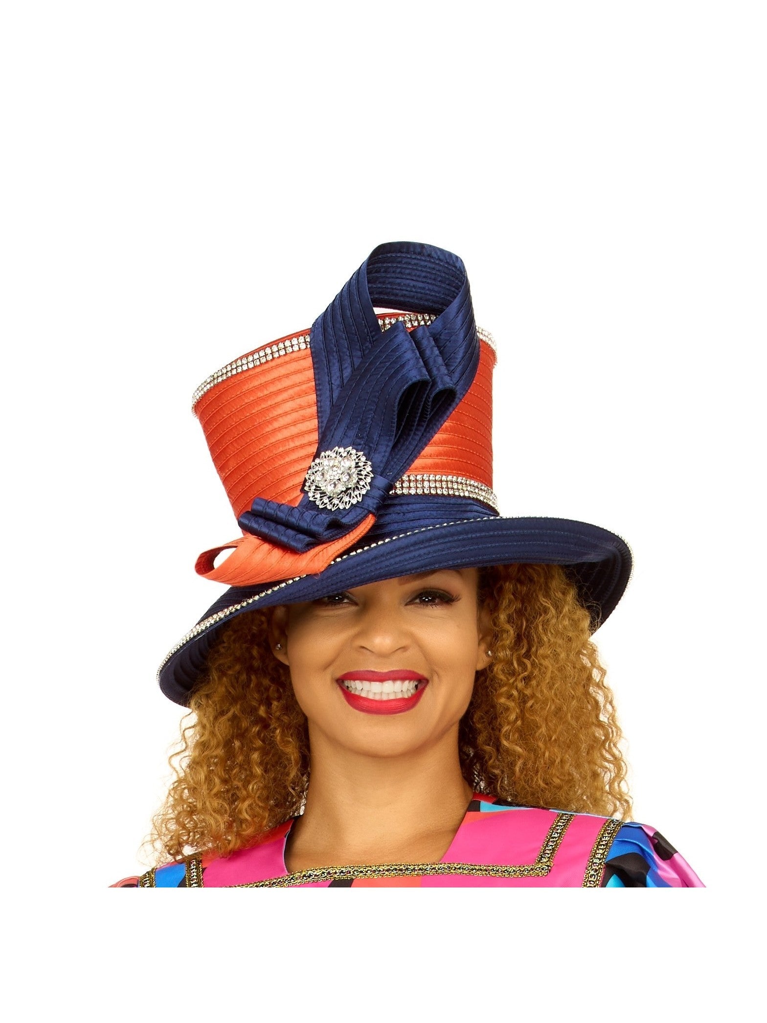 Giovanna Medium Brim 2-tone High Crown Emblsh Hat, Style HR22157