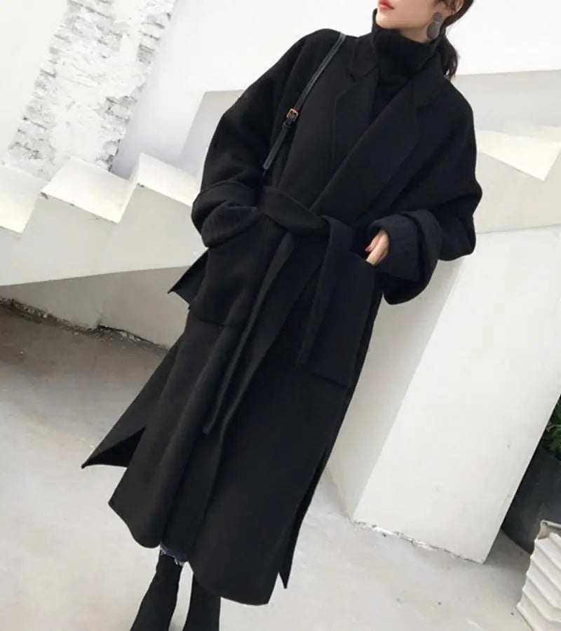 Mid-Length Loose Slim Woolen Coat