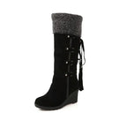 Plus Size Suede High-Top Boots with Fringe 40-43