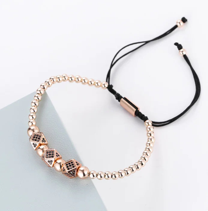 Geometric Diamond-Cut Zirconia Bracelet with Weaving