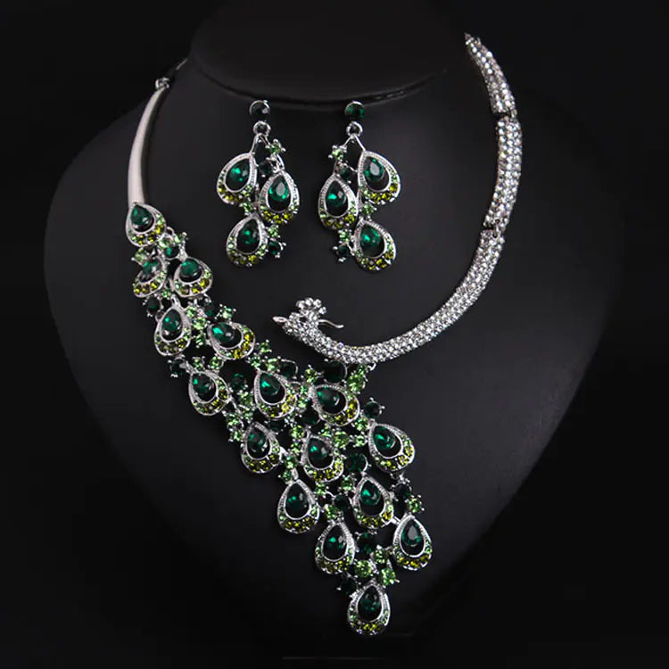 Luxury Peacock Necklace and Earring Set