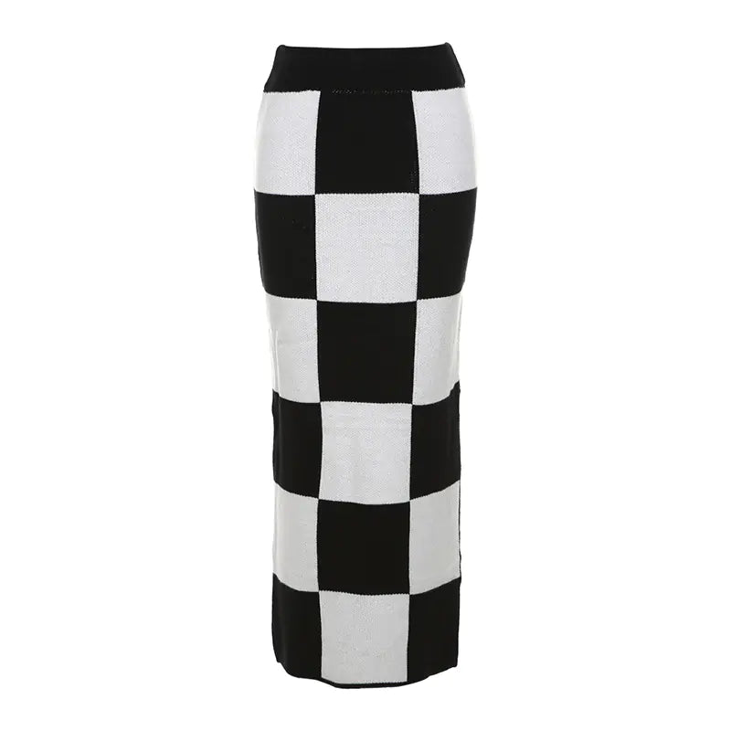 High Waist Figure-Flattering Checkerboard Plaid Skirt