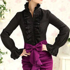 Victorian Ruffle Long Sleeve Pleated Women's Shirt