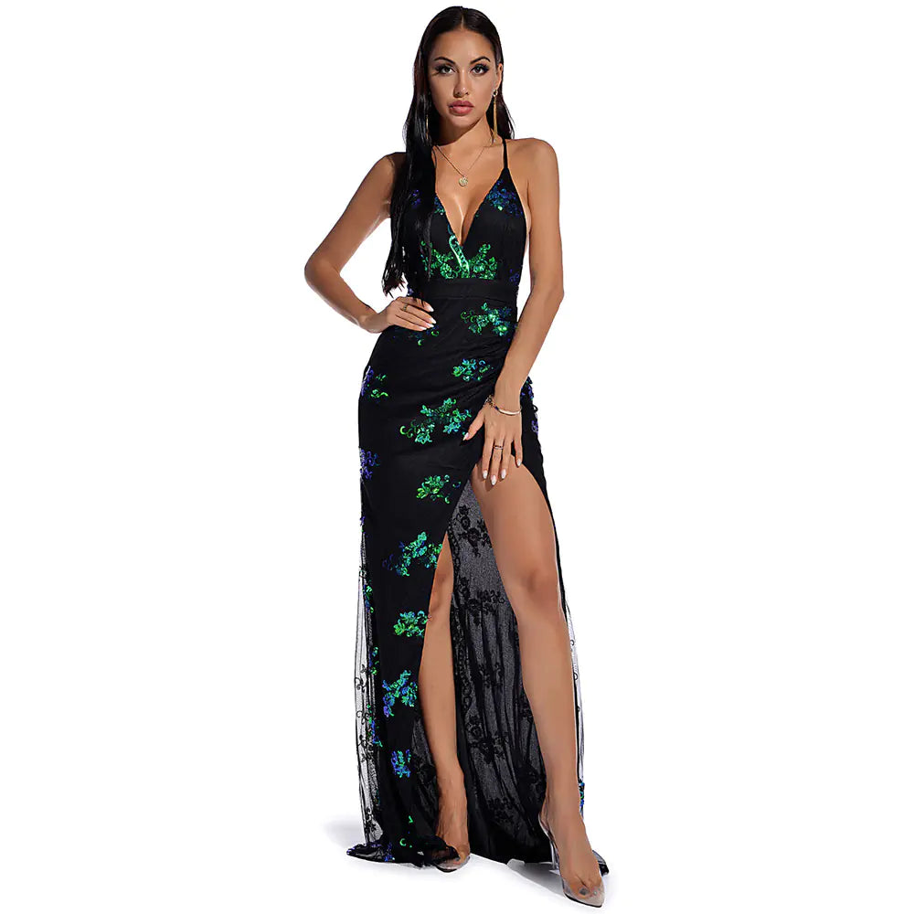 Sequined Sleeveless Backless Maxi Dress