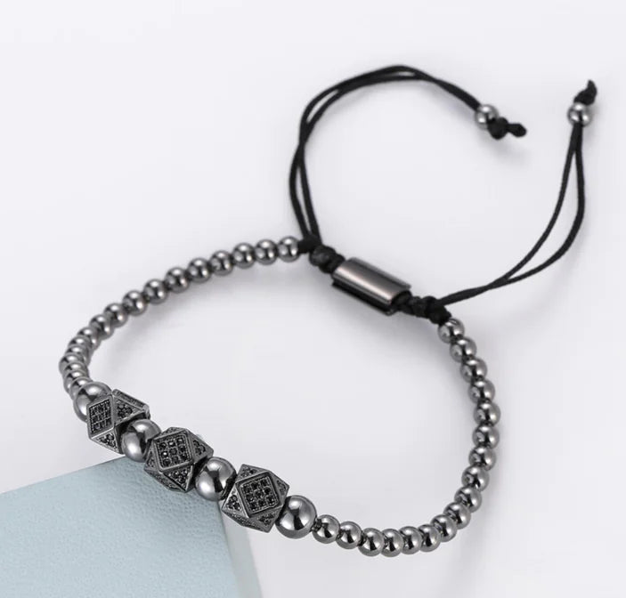 Geometric Diamond-Cut Zirconia Bracelet with Weaving
