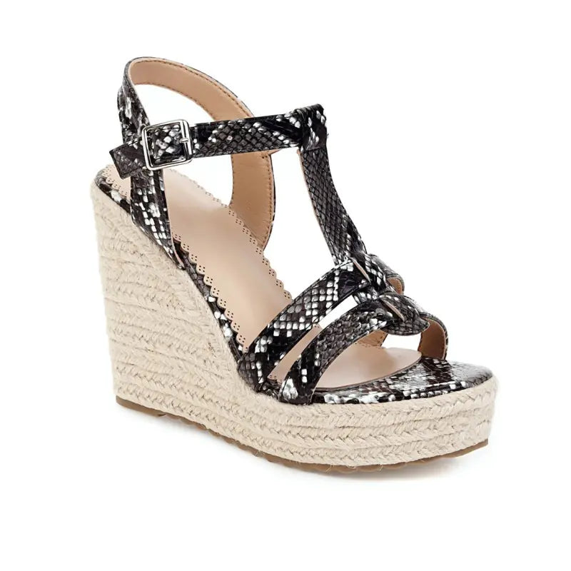Large Snake Print Wedge Platform High Heel Sandals