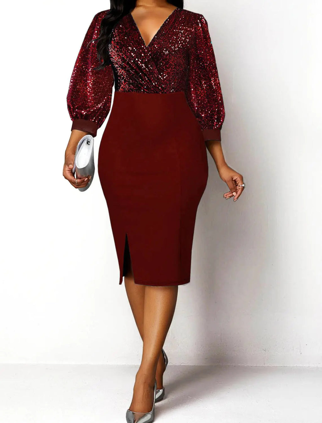 Shiny High-Waisted Midi Dress and African Dashiki Outfit