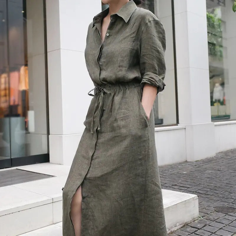 Cotton-Linen Long Sleeve Swing Dress