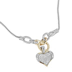 14K Gold Plated Two Tone CZ Stone Paved Heart Pendant Necklace