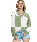 New Women's V-Neck Color Block Knitted Sweater