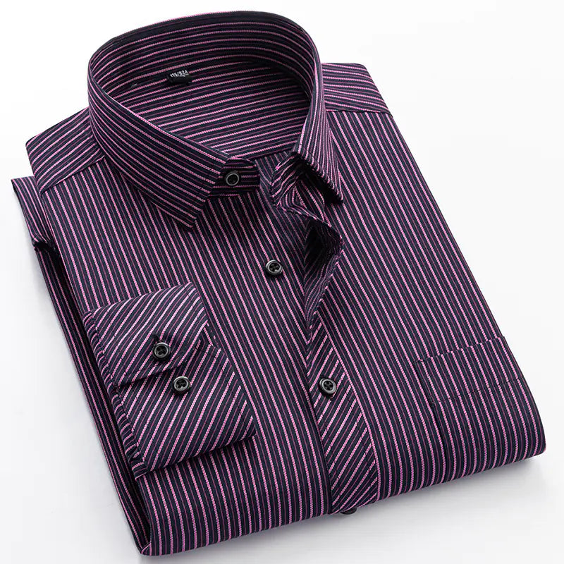 Men's Long Sleeve Business Casual Shirt - Navy Striped