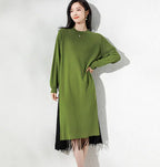 Loose Mid-length Knitted Dress with Tassels