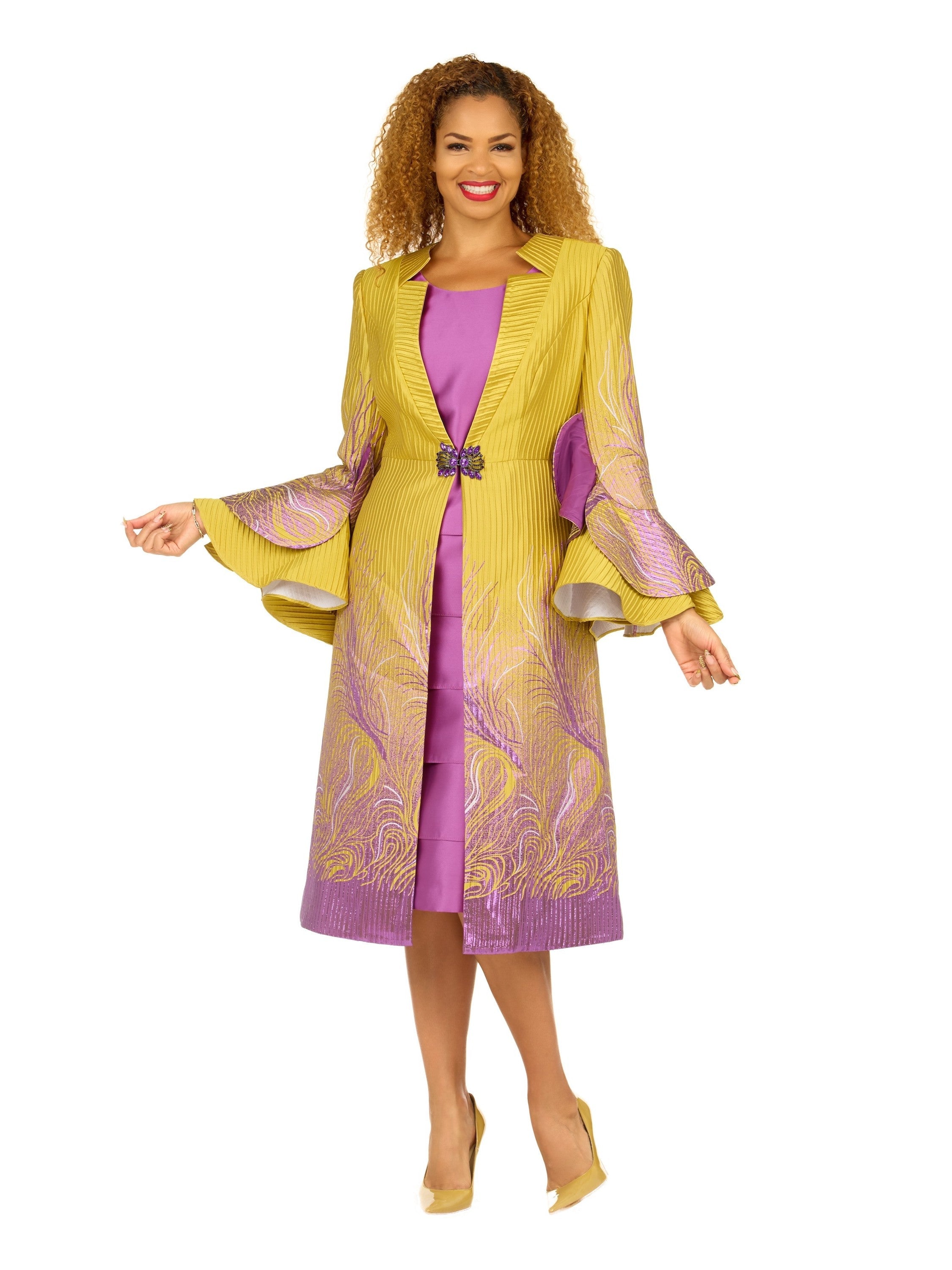 Giovanna Metallic Ombre 2pc Dress&Long Coat Set, Style G1327