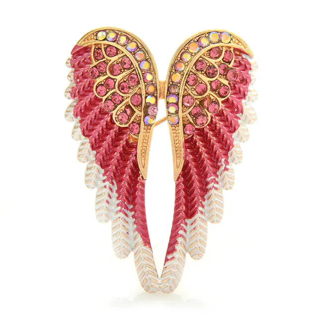 Three-Dimensional Diamond Angel Wing Brooch
